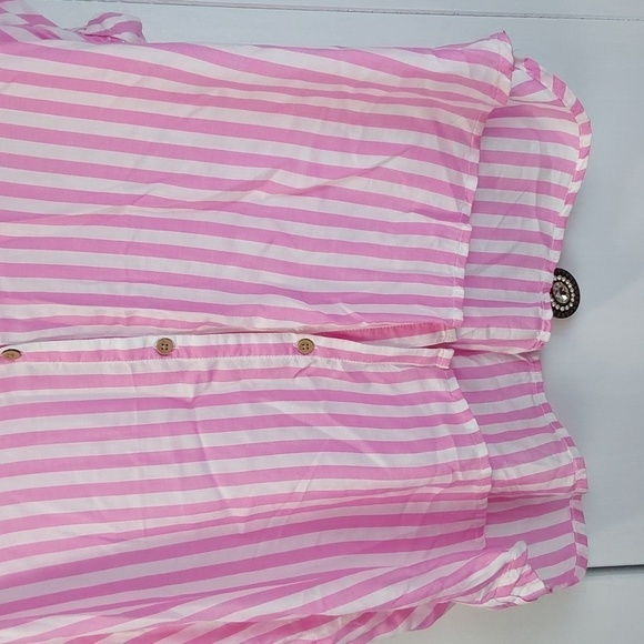 Beach Lunch Lounge Pink White stripe Lightweight flowy Top buttons Sz.XL - Picture 3 of 8
